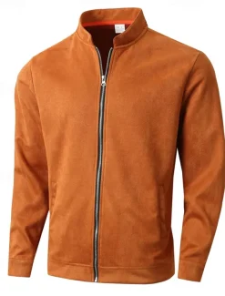 Men's Lightweight Jacket Transition Jacket Casual Jacket Vacation Daily Wearproof Pocket Fall & Winter Plain Fashion Classic Stand Collar Regular Black Navy Blue Orange Coffee Jacket