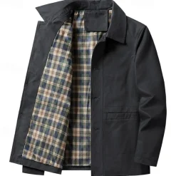 Men's Lightweight Jacket Trucker Jacket Outdoor Jacket Summer Jacket Daily Wear Workfashion Windproof Buttons Inside Pocket Spring Fall Plain Stylish Business Shirt Collar Regular Black khaki Army