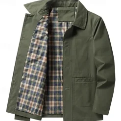 Men's Lightweight Jacket Trucker Jacket Outdoor Jacket Summer Jacket Daily Wear Workfashion Windproof Buttons Inside Pocket Spring Fall Plain Stylish Business Shirt Collar Regular Black khaki Army