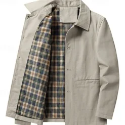 Men's Lightweight Jacket Trucker Jacket Outdoor Jacket Summer Jacket Daily Wear Workfashion Windproof Buttons Inside Pocket Spring Fall Plain Stylish Business Shirt Collar Regular Black khaki Army