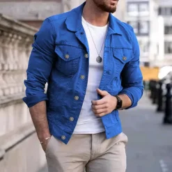 Men's Lightweight Jacket Trucker Jacket Summer Jacket Shirt Jacket Vacation Daily Pocket Spring & Fall Plain Fashion Classic Lapel Regular Black White Red Navy Blue Blue Jacket
