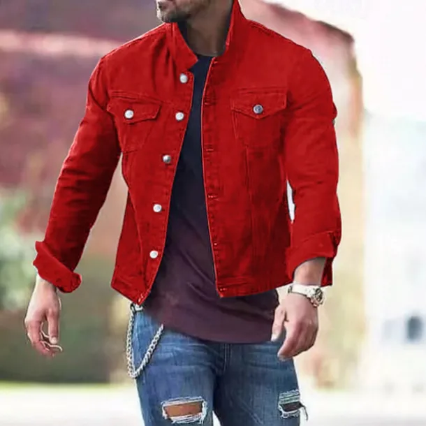 Men's Lightweight Jacket Trucker Jacket Summer Jacket Shirt Jacket Vacation Daily Pocket Spring & Fall Plain Fashion Classic Lapel Regular Black White Red Navy Blue Blue Jacket