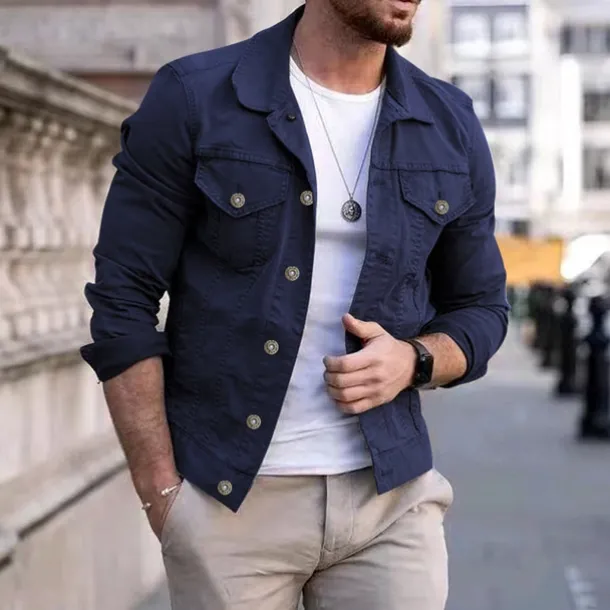 Men's Lightweight Jacket Trucker Jacket Summer Jacket Shirt Jacket Vacation Daily Pocket Spring & Fall Plain Fashion Classic Lapel Regular Black White Red Navy Blue Blue Jacket