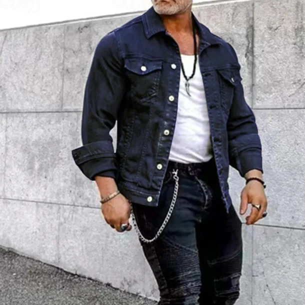 Men's Lightweight Jacket Trucker Jacket Summer Jacket Shirt Jacket Vacation Daily Pocket Spring & Fall Plain Fashion Classic Lapel Regular Black White Red Navy Blue Blue Jacket