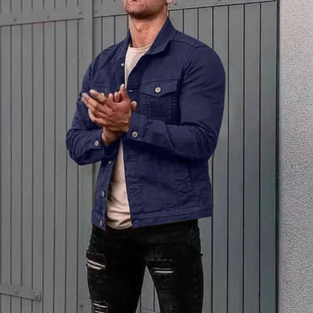 Men's Lightweight Jacket Trucker Jacket Summer Jacket Shirt Jacket Vacation Daily Pocket Spring & Fall Plain Fashion Classic Lapel Regular Black White Red Navy Blue Blue Jacket