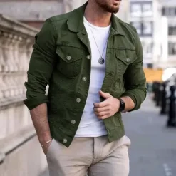 Men's Lightweight Jacket Trucker Jacket Summer Jacket Shirt Jacket Vacation Daily Pocket Spring & Fall Plain Fashion Classic Lapel Regular Black White Red Navy Blue Blue Jacket