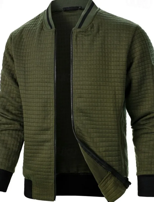 Men's Lightweight Jacket Waffle Jacket Summer Jacket Transition Jacket Vacation Daily Pocket Spring & Fall Plain Fashion Classic Standing Collar Regular Black White Wine Navy Blue Khaki Jacket