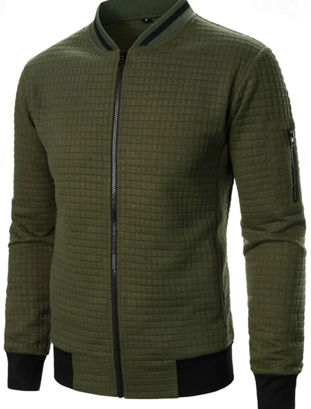 Men's Lightweight Jacket Waffle Jacket Summer Jacket Transition Jacket Vacation Daily Pocket Spring & Fall Plain Fashion Classic Standing Collar Regular Black White Wine Navy Blue Khaki Jacket