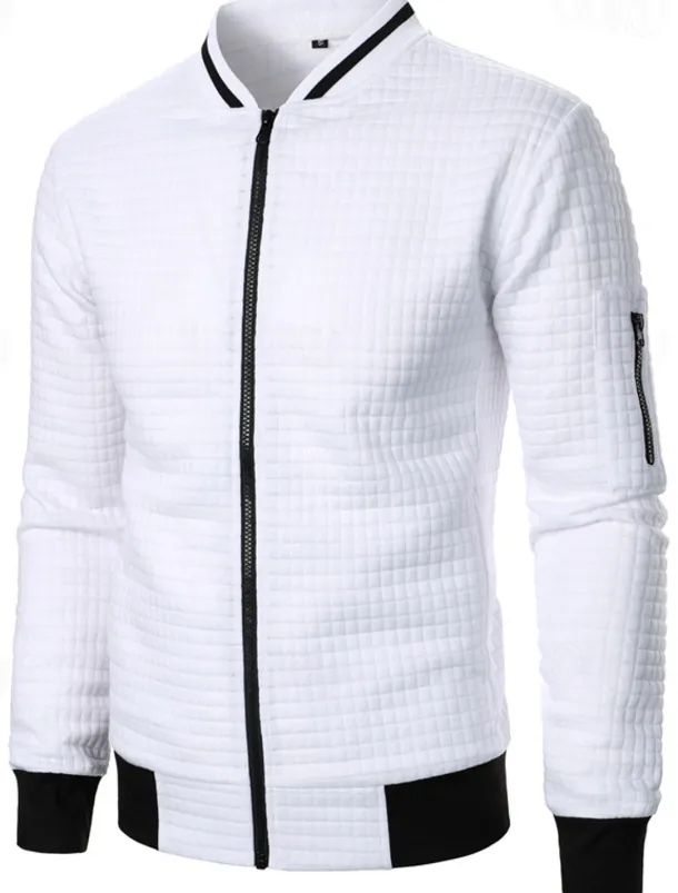 Men's Lightweight Jacket Waffle Jacket Summer Jacket Transition Jacket Vacation Daily Pocket Spring & Fall Plain Fashion Classic Standing Collar Regular Black White Wine Navy Blue Khaki Jacket