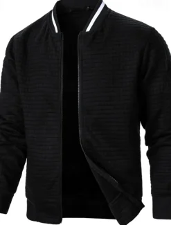 Men's Lightweight Jacket Waffle Jacket Summer Jacket Transition Jacket Vacation Daily Pocket Spring & Fall Plain Fashion Classic Standing Collar Regular Black White Wine Navy Blue Khaki Jacket