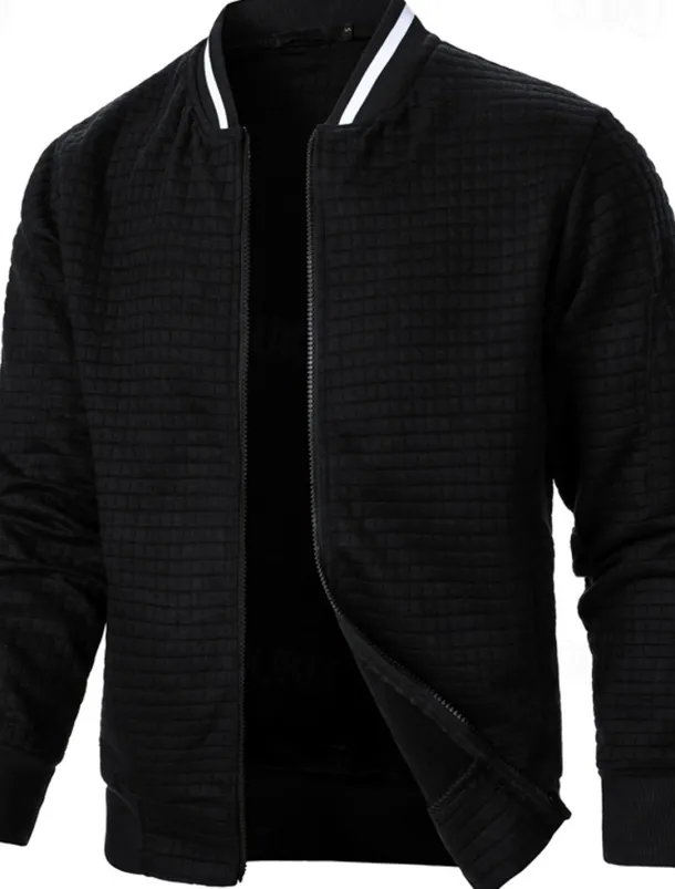 Men's Lightweight Jacket Waffle Jacket Summer Jacket Transition Jacket Vacation Daily Pocket Spring & Fall Plain Fashion Classic Standing Collar Regular Black White Wine Navy Blue Khaki Jacket