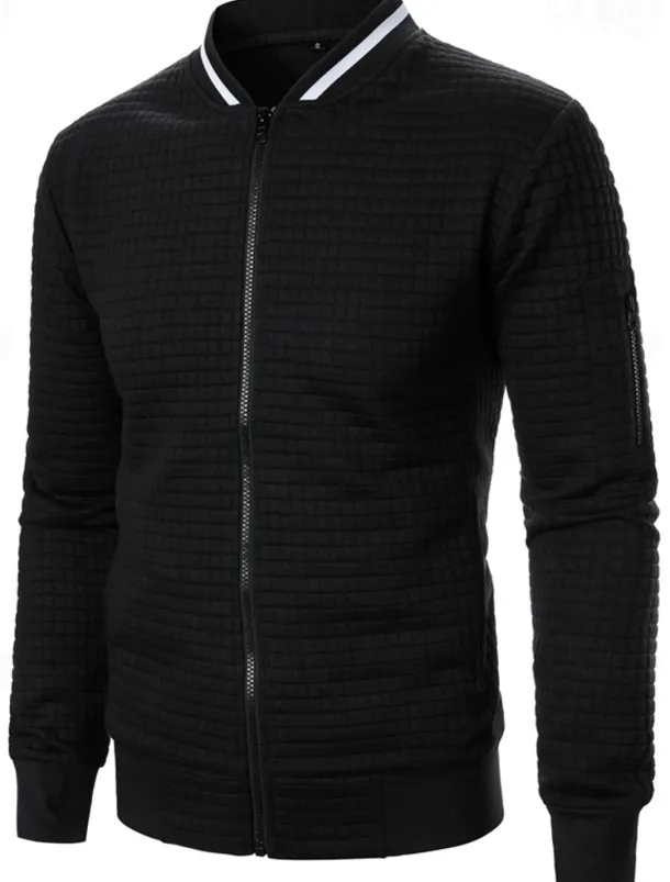 Men's Lightweight Jacket Waffle Jacket Summer Jacket Transition Jacket Vacation Daily Pocket Spring & Fall Plain Fashion Classic Standing Collar Regular Black White Wine Navy Blue Khaki Jacket