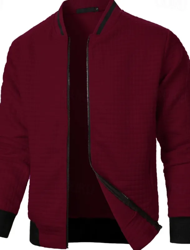 Men's Lightweight Jacket Waffle Jacket Summer Jacket Transition Jacket Vacation Daily Pocket Spring & Fall Plain Fashion Classic Standing Collar Regular Black White Wine Navy Blue Khaki Jacket