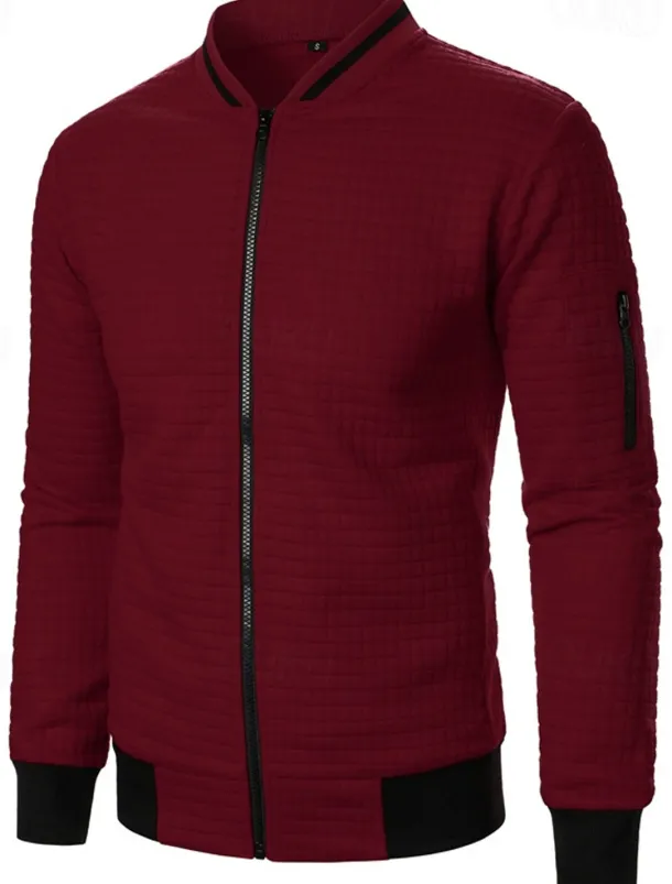 Men's Lightweight Jacket Waffle Jacket Summer Jacket Transition Jacket Vacation Daily Pocket Spring & Fall Plain Fashion Classic Standing Collar Regular Black White Wine Navy Blue Khaki Jacket