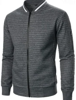 Men's Lightweight Jacket Waffle Jacket Summer Jacket Transition Jacket Vacation Daily Pocket Spring & Fall Plain Fashion Classic Standing Collar Regular Black White Wine Navy Blue Khaki Jacket