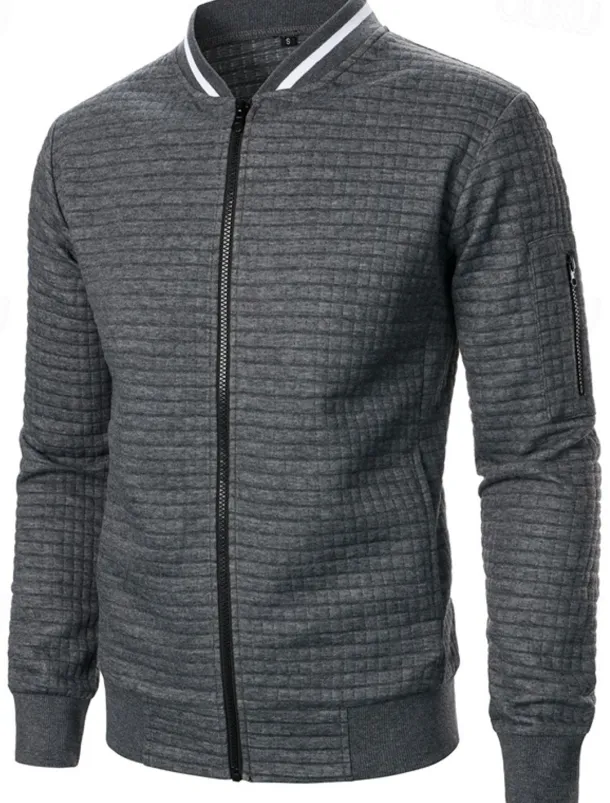 Men's Lightweight Jacket Waffle Jacket Summer Jacket Transition Jacket Vacation Daily Pocket Spring & Fall Plain Fashion Classic Standing Collar Regular Black White Wine Navy Blue Khaki Jacket