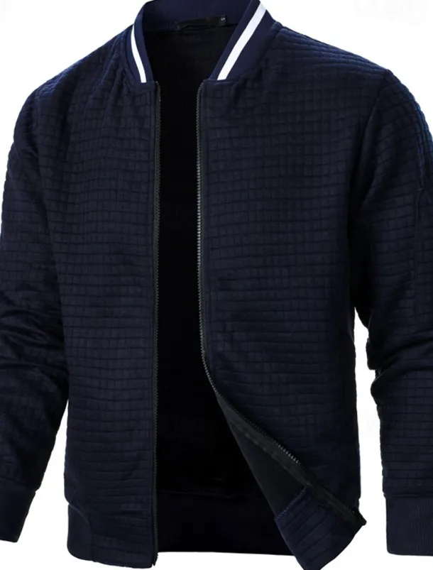 Men's Lightweight Jacket Waffle Jacket Summer Jacket Transition Jacket Vacation Daily Pocket Spring & Fall Plain Fashion Classic Standing Collar Regular Black White Wine Navy Blue Khaki Jacket