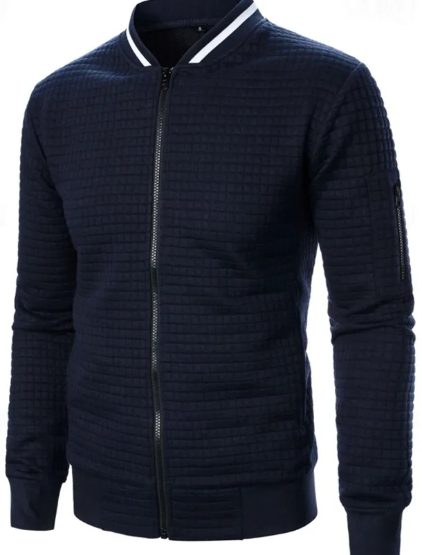 Men's Lightweight Jacket Waffle Jacket Summer Jacket Transition Jacket Vacation Daily Pocket Spring & Fall Plain Fashion Classic Standing Collar Regular Black White Wine Navy Blue Khaki Jacket