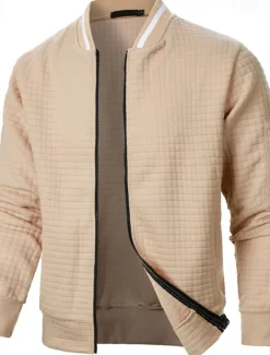 Men's Lightweight Jacket Waffle Jacket Summer Jacket Transition Jacket Vacation Daily Pocket Spring & Fall Plain Fashion Classic Standing Collar Regular Black White Wine Navy Blue Khaki Jacket