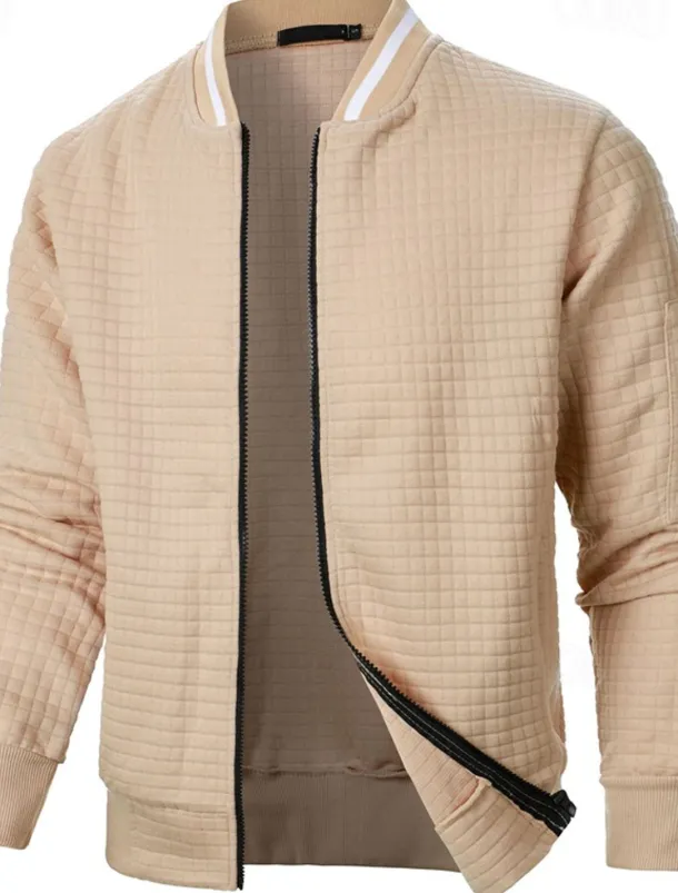 Men's Lightweight Jacket Waffle Jacket Summer Jacket Transition Jacket Vacation Daily Pocket Spring & Fall Plain Fashion Classic Standing Collar Regular Black White Wine Navy Blue Khaki Jacket