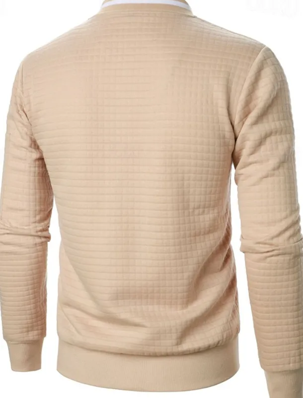 Men's Lightweight Jacket Waffle Jacket Summer Jacket Transition Jacket Vacation Daily Pocket Spring & Fall Plain Fashion Classic Standing Collar Regular Black White Wine Navy Blue Khaki Jacket