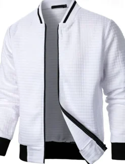 Men's Lightweight Jacket Waffle Jacket Summer Jacket Transition Jacket Vacation Daily Pocket Spring & Fall Plain Fashion Classic Standing Collar Regular Black White Wine Navy Blue Khaki Jacket