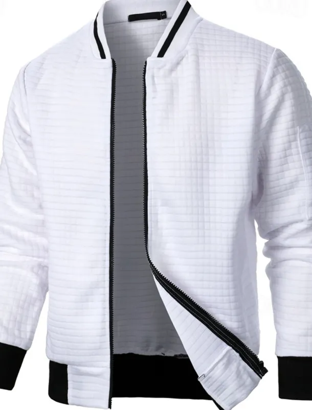 Men's Lightweight Jacket Waffle Jacket Summer Jacket Transition Jacket Vacation Daily Pocket Spring & Fall Plain Fashion Classic Standing Collar Regular Black White Wine Navy Blue Khaki Jacket