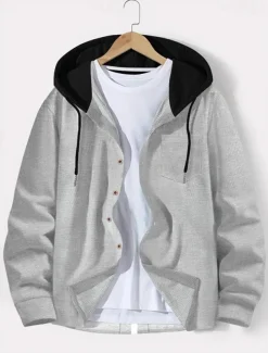 Men's Lightweight Jacket Waffle Jacket Summer Jacket Transition Jacket Vacation Daily Wearproof Pocket Spring & Fall Plain Fashion Classic Hooded Regular Black White Blue Khaki Gray Jacket