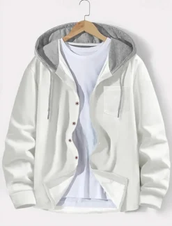 Men's Lightweight Jacket Waffle Jacket Summer Jacket Transition Jacket Vacation Daily Wearproof Pocket Spring & Fall Plain Fashion Classic Hooded Regular Black White Blue Khaki Gray Jacket