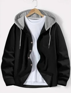 Men's Lightweight Jacket Waffle Jacket Summer Jacket Transition Jacket Vacation Daily Wearproof Pocket Spring & Fall Plain Fashion Classic Hooded Regular Black White Blue Khaki Gray Jacket