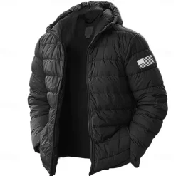 Men's Lightweight Puffer Jacket with Hood Water-Resistant Down Jacket Insulated Puffy Coat Graphic American US Flag Winter Jacket for Snow Ski Hiking Travel