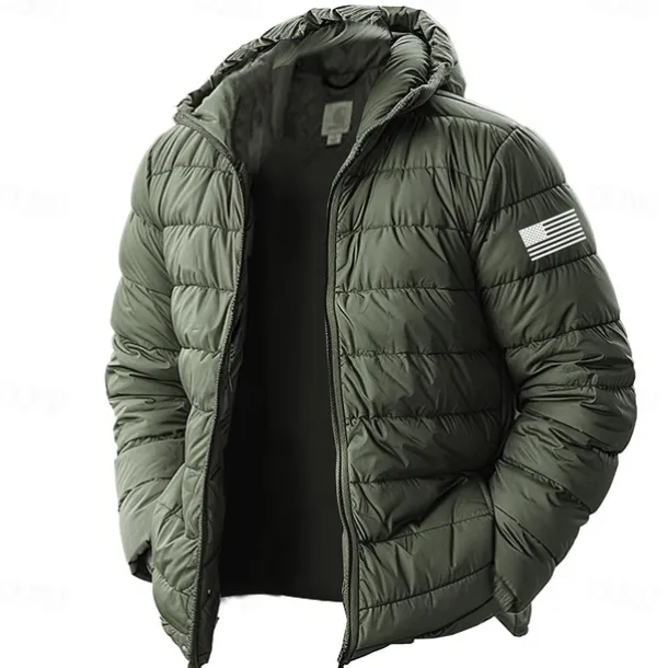 Men's Lightweight Puffer Jacket with Hood Water-Resistant Down Jacket Insulated Puffy Coat Graphic American US Flag Winter Jacket for Snow Ski Hiking Travel