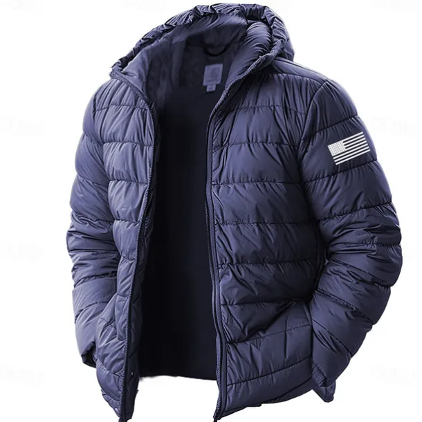 Men's Lightweight Puffer Jacket with Hood Water-Resistant Down Jacket Insulated Puffy Coat Graphic American US Flag Winter Jacket for Snow Ski Hiking Travel