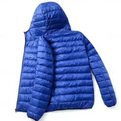 Men's Lightweight Puffer Jacket with Hood Water-Resistant Down Jacket Insulated Puffy Coat 1776 Letter Print Winter Jacket for Snow Ski Hiking Travel