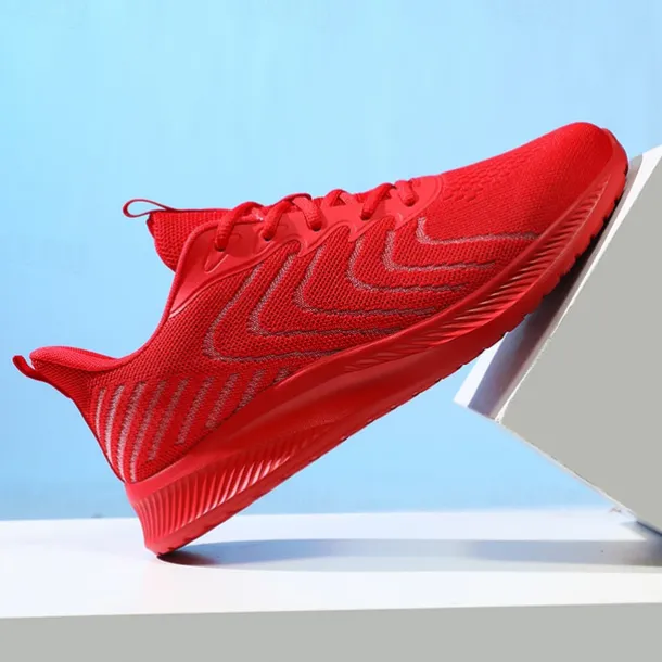 Men's Lightweight Red Mesh Running Shoes - Breathable Athletic Sneakers for Sports and Casual Wear