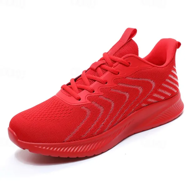 Men's Lightweight Red Mesh Running Shoes - Breathable Athletic Sneakers for Sports and Casual Wear