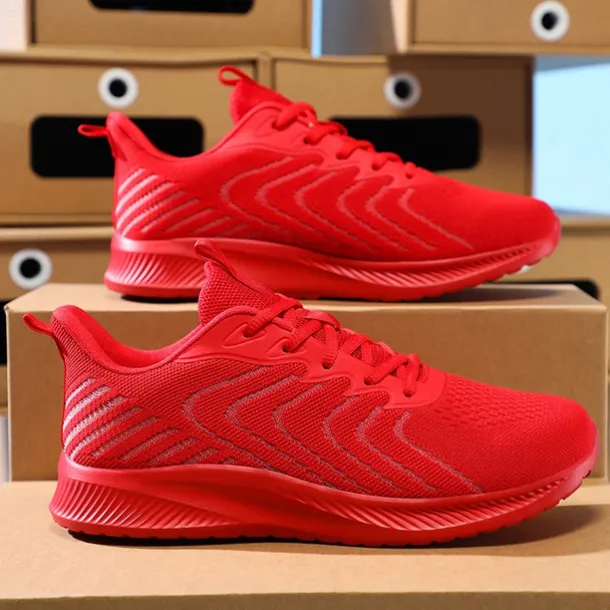 Men's Lightweight Red Mesh Running Shoes - Breathable Athletic Sneakers for Sports and Casual Wear