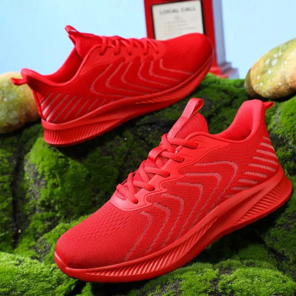 Men's Lightweight Red Mesh Running Shoes - Breathable Athletic Sneakers for Sports and Casual Wear