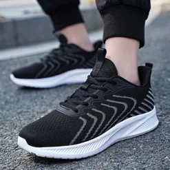 Men's Lightweight Red Mesh Running Shoes - Breathable Athletic Sneakers for Sports and Casual Wear