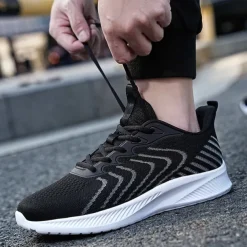 Men's Lightweight Red Mesh Running Shoes - Breathable Athletic Sneakers for Sports and Casual Wear