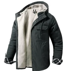 Men's Lined Fleece Hooded Shirt Jacket Sherpa Padded jacket Coat Work Flannel Button Down Shirt Jacket Winter Outdoor Thermal Warm Windproof Lightweight Outerwear Parka Hunting Ski Snowboard Fishing