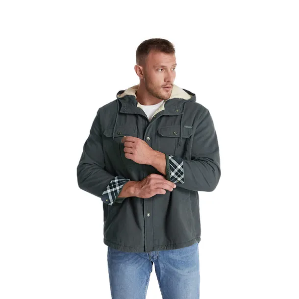 Men's Lined Fleece Hooded Shirt Jacket Sherpa Padded jacket Coat Work Flannel Button Down Shirt Jacket Winter Outdoor Thermal Warm Windproof Lightweight Outerwear Parka Hunting Ski Snowboard Fishing