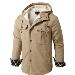 Men's Lined Fleece Hooded Shirt Jacket Sherpa Padded jacket Coat Work Flannel Button Down Shirt Jacket Winter Outdoor Thermal Warm Windproof Lightweight Outerwear Parka Hunting Ski Snowboard Fishing