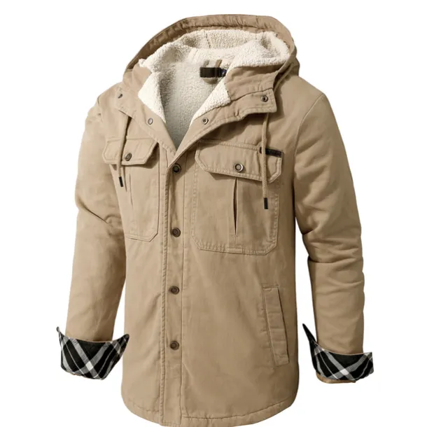 Men's Lined Fleece Hooded Shirt Jacket Sherpa Padded jacket Coat Work Flannel Button Down Shirt Jacket Winter Outdoor Thermal Warm Windproof Lightweight Outerwear Parka Hunting Ski Snowboard Fishing