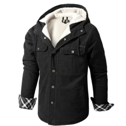 Men's Lined Fleece Hooded Shirt Jacket Sherpa Padded jacket Coat Work Flannel Button Down Shirt Jacket Winter Outdoor Thermal Warm Windproof Lightweight Outerwear Parka Hunting Ski Snowboard Fishing