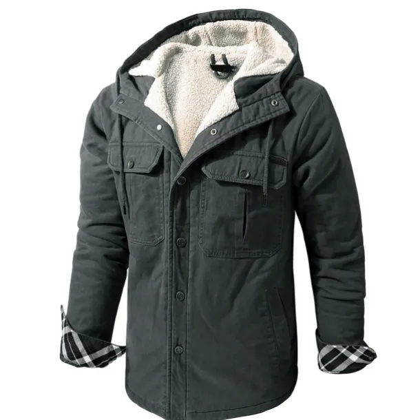 Men's Lined Fleece Hooded Shirt Jacket Sherpa Padded jacket Coat Work Flannel Button Down Shirt Jacket Winter Outdoor Thermal Warm Windproof Lightweight Outerwear Parka Hunting Ski Snowboard Fishing
