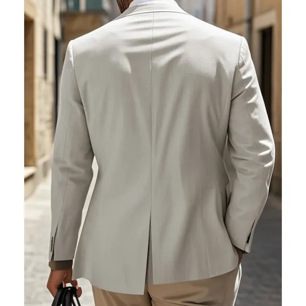 Men's Linen Blazer Blazer Business Cocktail Party Wedding Party Fashion Casual Spring & Fall Polyester Linen Plain Pocket Buttons Comfortable Single Breasted Blazer White khaki Beige