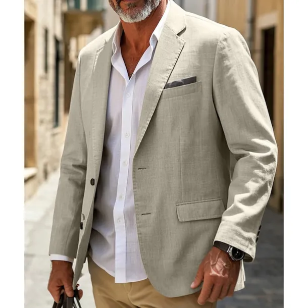 Men's Linen Blazer Blazer Business Cocktail Party Wedding Party Fashion Casual Spring & Fall Polyester Linen Plain Pocket Buttons Comfortable Single Breasted Blazer White khaki Beige