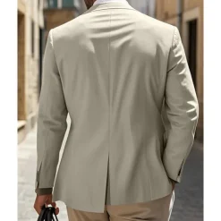 Men's Linen Blazer Blazer Business Cocktail Party Wedding Party Fashion Casual Spring & Fall Polyester Linen Plain Pocket Buttons Comfortable Single Breasted Blazer White khaki Beige