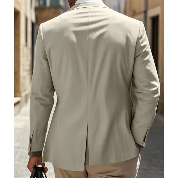 Men's Linen Blazer Blazer Business Cocktail Party Wedding Party Fashion Casual Spring & Fall Polyester Linen Plain Pocket Buttons Comfortable Single Breasted Blazer White khaki Beige